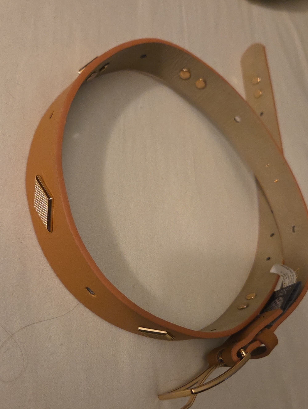 Vince Camuto Caramel Leather Belt with Gold Hardware